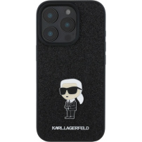 Karl Lagerfeld Fixed Glitter Metal Ikonik glitter maska za iPhone 16 Pro - crna