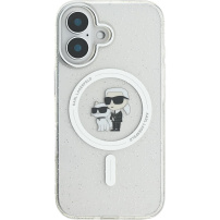 Karl Lagerfeld IML Glitter Karl and Choupette Glitter Cover sa MagSafe za iPhone 16 - srebrna