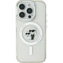 Karl Lagerfeld IML Glitter Karl and Choupette Glitter Cover s MagSafe za iPhone 16 Pro - srebrna