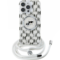 Karl Lagerfeld IML Monogram K&CH Heads Case s uzicom i MagSafe za iPhone 16 Pro Max - prozirna