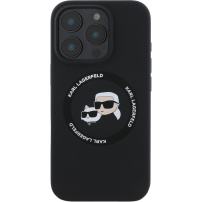 Karl Lagerfeld Silikonska maska K&CH Heads sa MagSafe za iPhone 16 Pro Max - crna