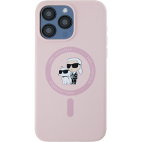 Karl Lagerfeld Silikonska maska Karl and Choupette sa MagSafe za iPhone 15 Pro Max - Pink