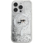 Karl Lagerfeld Liquid Glitter Karl and Choupette Heads Cover s MagSafe za iPhone 16 Pro Max - srebrna