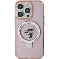 Karl Lagerfeld Ringstand Karl and Choupette Flip Stand Cover i MagSafe za iPhone 15 Pro Max - Pink