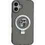 Karl Lagerfeld Ringstand Karl and Choupette flip cover i MagSafe za iPhone 16 Plus - sivi