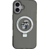Karl Lagerfeld Ringstand Karl and Choupette flip cover i MagSafe za iPhone 16 Plus - sivi