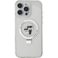 Karl Lagerfeld Ringstand Karl and Choupette Flip Cover i MagSafe za iPhone 16 Pro Max - prozirna