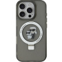 Karl Lagerfeld Ringstand Karl and Choupette Flip Cover i MagSafe za iPhone 16 Pro Max - siva