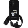 Karl Lagerfeld Saffiano Crossbody Karl and Choupette torbica s podesivim remenom za iPhone 16 - crna