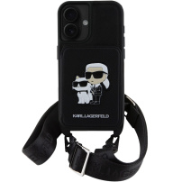 Karl Lagerfeld Saffiano Crossbody Karl and Choupette torbica s podesivim remenom za iPhone 16 - crna