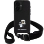 Karl Lagerfeld Metalna maska Saffiano Crossbody Karl and Choupette s podesivim remenom za iPhone 16 Plus - crna