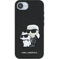 Karl Lagerfeld Saffiano Karl and Choupette maskica za iPhone 16e / 17e - crna