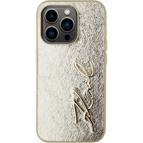 Karl Lagerfeld Wrinkled Signature Logo metalik maska za iPhone 15 Pro - zlatna