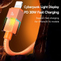 USAMS SJ776 opleteni kabel za punjenje i prijenos podataka s pozadinskim osvjetljenjem - USB-C na Lightning - 1,2 m - crni