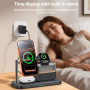 Yesido DS37 3u1 magnetski bežični stalak sa satom, budilicom i pozadinskim osvjetljenjem za iPhone / Apple Watch / AirPods - 15W - crni