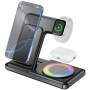 Q50D 3u1 sklopivi bežični stalak s pozadinskim osvjetljenjem u boji za iPhone / Apple Watch / AirPods - 15W - crni