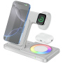 Q50D 3u1 sklopivi bežični stalak s pozadinskim osvjetljenjem u boji za iPhone / Apple Watch / AirPods - 15W - bijeli
