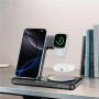 Q50D 3u1 sklopivi bežični stalak s pozadinskim osvjetljenjem u boji za iPhone / Apple Watch / AirPods - 15W - bijeli