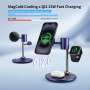 MC07 3u1 Qi2 sklopivi magnetski bežični stalak s lampom za iPhone / Apple Watch / AirPods - 15W - tamnoplavi