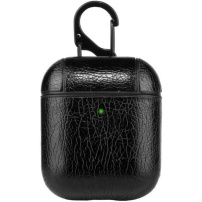 Omot od PU kože s karabinom za AirPods 1 / 2 - crni