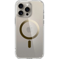 Spigen Ultra Hybrid MagFit prozirna maska sa zlatnim MagSafe za iPhone 15 Pro Max - proziran