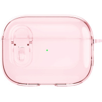 Prozirna maskica s kopčom i karabinerom za AirPods Pro 2 - ružičasta