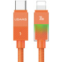 USAMS SJ776 pleteni kabel za punjenje i prijenos podataka s pozadinskim osvjetljenjem - USB-C na Lightning - 1,2 m - narančasti