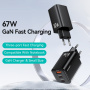 USAMS CC265 GaN adapter za brzo punjenje s portovima 2x USB-C / USB-A - 67W - bijeli