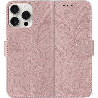 Preklopna futrola s uzorkom čipke za iPhone 16 Pro Max - ružičasta