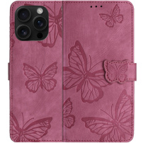 Preklopna futrola s uzorkom leptira za iPhone 16 Pro Max - tamnoružičasta