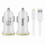 HOCO punjač za automobil s dva USB ulaza + lightning konektor za Apple iPhone / iPad / iPod - bijela