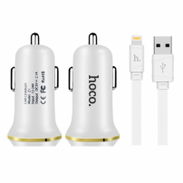 HOCO punjač za automobil s dva USB ulaza + lightning konektor za Apple iPhone / iPad / iPod - bijela