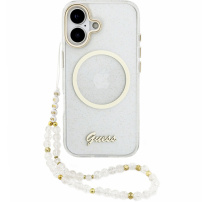 Guess IML Glitter Script Strap maska s MagSafe i uzicom za iPhone 17 - prozirna