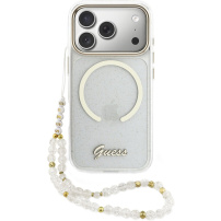 Guess IML Glitter Script Strap maskica s MagSafe i vezicom za iPhone 17 Pro Max - prozirna