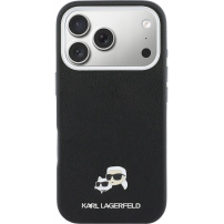 Karl Lagerfeld Karl and Choupette Heads Pins maska od PU kože s MagSafe za iPhone 17 Pro Max - crna