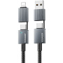 ESSAGER 2u1 pleteni kabel za punjenje i prijenos podataka - USB-C / USB-A na USB-C / Lightning - 25 cm - sivi