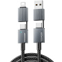 ESSAGER 2u1 pleteni kabel za punjenje i prijenos podataka - USB-C / USB-A na USB-C / Lightning - 2 m - sivi