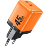 WEKOME WP-U47 GaN punjač za mobitel za brzo punjenje s portovima 2x USB-C - 45W - narančasti