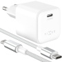 FIXED Mini GaN set adaptera s USB-C portom i USB-C na USB-C kabela - 65W - 2 m - bijela