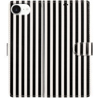 Preklopna futrola s prugama za iPhone 16e / 17e - crno-bijela