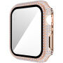 Futrola sa kamenčićima i kaljenim staklom za Apple Watch 42mm - ružičasto-zlatna