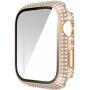 Futrola sa kamenčićima i kaljenim staklom za Apple Watch 45mm - ružičasto-zlatna