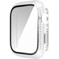 Futrola sa kamenčićima i kaljenim staklom za Apple Watch 45mm - prozirno