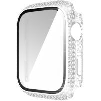 Futrola sa kamenčićima i kaljenim staklom za Apple Watch 45mm - srebrni