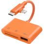 3u1 redukcije s čitačem kartica - utor za SD / TF karticu / USB-A na USB-C / Lightning - narančasta