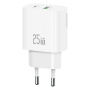 USAMS CC315 GaN punjač za mobitel za brzo punjenje s portovima USB-C / USB-A - 25W - bijeli