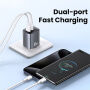 USAMS CC290 GaN punjač za mobitel za brzo punjenje s priključcima USB-C / USB-A - 45W - sivi