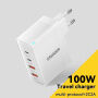ESSAGER ES-CD37 punjač za mobitel za brzo punjenje s portovima 2x USB-C / 2x USB-A - 100W - bijeli