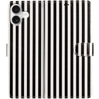 Preklopna futrola s prugama za iPhone 16 - crno-bijela