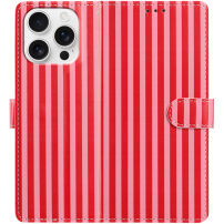 Preklopna futrola s prugama za iPhone 16 Pro Max - crveno-ružičasta